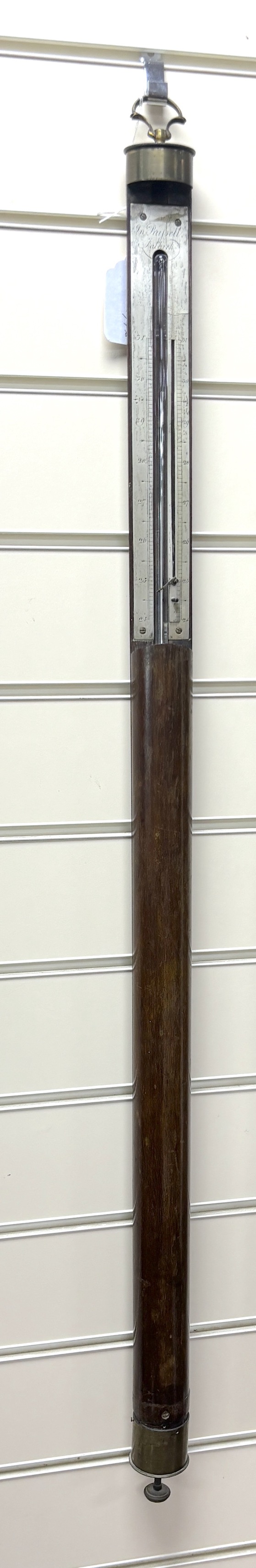 A George III mahogany stick barometer, by Jonathan Russell of Falkirk, height 96cm